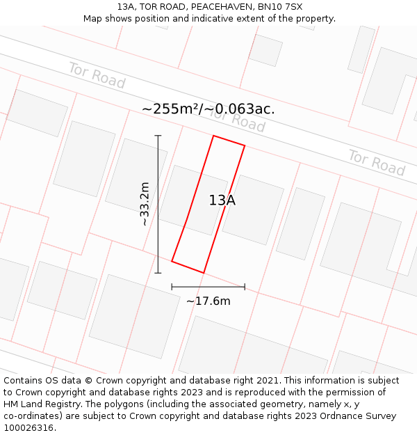 13A, TOR ROAD, PEACEHAVEN, BN10 7SX: Plot and title map