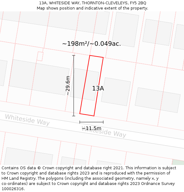 13A, WHITESIDE WAY, THORNTON-CLEVELEYS, FY5 2BQ: Plot and title map