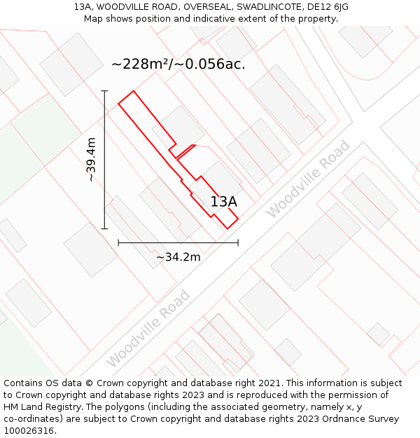 13A, WOODVILLE ROAD, OVERSEAL, SWADLINCOTE, DE12 6JG: Plot and title map