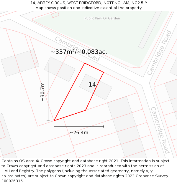 14, ABBEY CIRCUS, WEST BRIDGFORD, NOTTINGHAM, NG2 5LY: Plot and title map