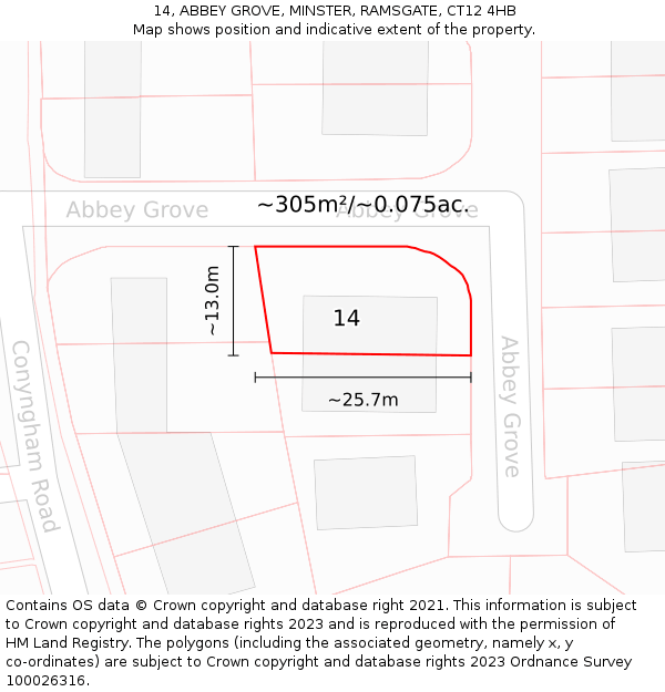 14, ABBEY GROVE, MINSTER, RAMSGATE, CT12 4HB: Plot and title map