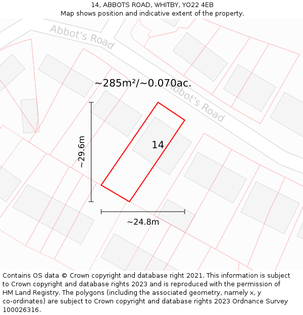 14, ABBOTS ROAD, WHITBY, YO22 4EB: Plot and title map