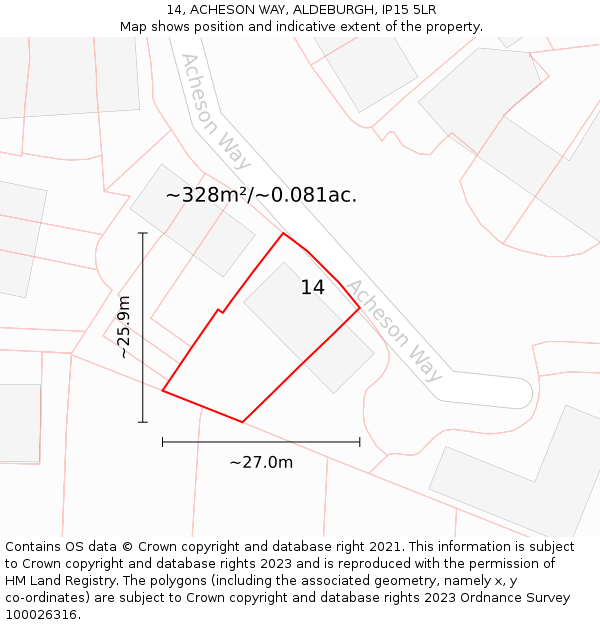 14, ACHESON WAY, ALDEBURGH, IP15 5LR: Plot and title map