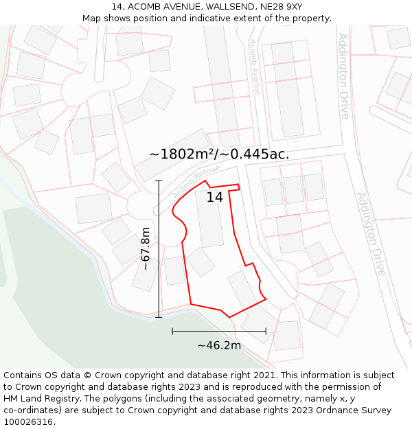 14, ACOMB AVENUE, WALLSEND, NE28 9XY: Plot and title map