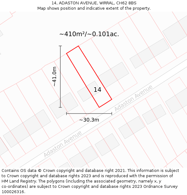 14, ADASTON AVENUE, WIRRAL, CH62 8BS: Plot and title map