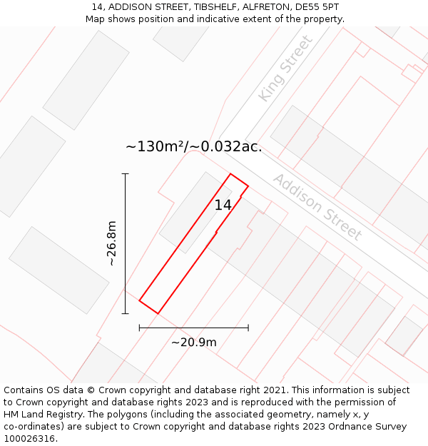 14, ADDISON STREET, TIBSHELF, ALFRETON, DE55 5PT: Plot and title map