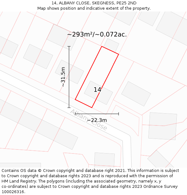 14, ALBANY CLOSE, SKEGNESS, PE25 2ND: Plot and title map