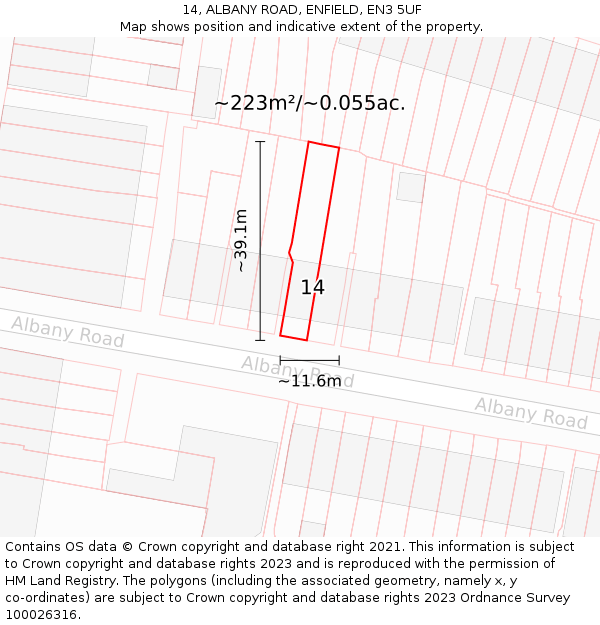 14, ALBANY ROAD, ENFIELD, EN3 5UF: Plot and title map