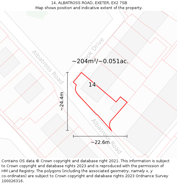 14, ALBATROSS ROAD, EXETER, EX2 7SB: Plot and title map