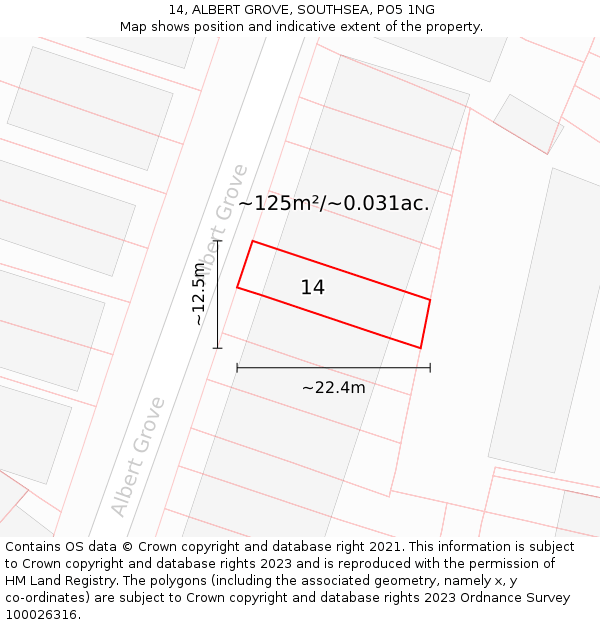 14, ALBERT GROVE, SOUTHSEA, PO5 1NG: Plot and title map