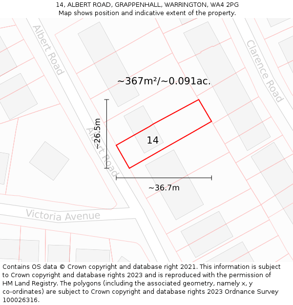 14, ALBERT ROAD, GRAPPENHALL, WARRINGTON, WA4 2PG: Plot and title map