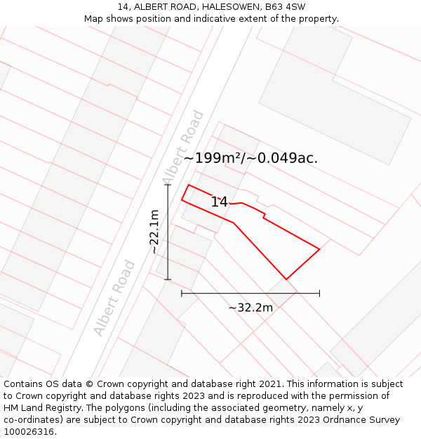 14, ALBERT ROAD, HALESOWEN, B63 4SW: Plot and title map