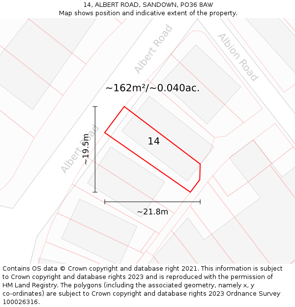 14, ALBERT ROAD, SANDOWN, PO36 8AW: Plot and title map