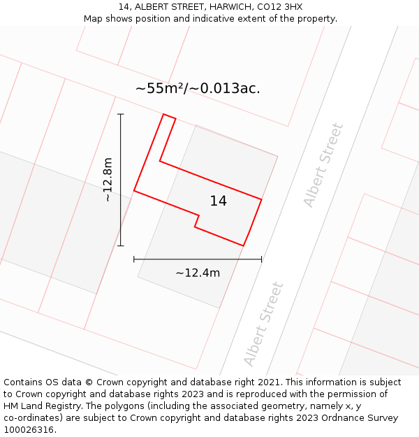 14, ALBERT STREET, HARWICH, CO12 3HX: Plot and title map