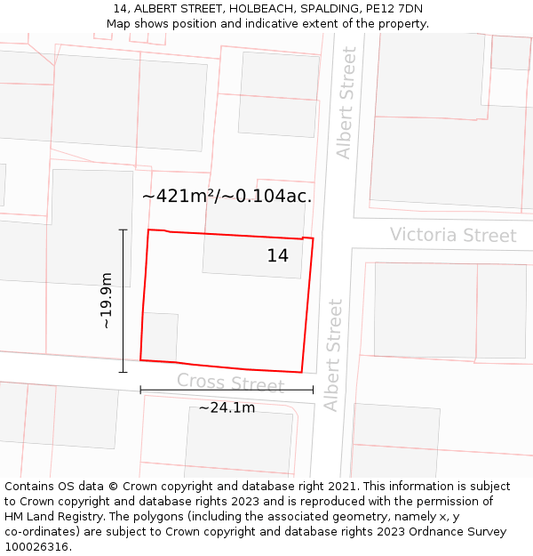 14, ALBERT STREET, HOLBEACH, SPALDING, PE12 7DN: Plot and title map