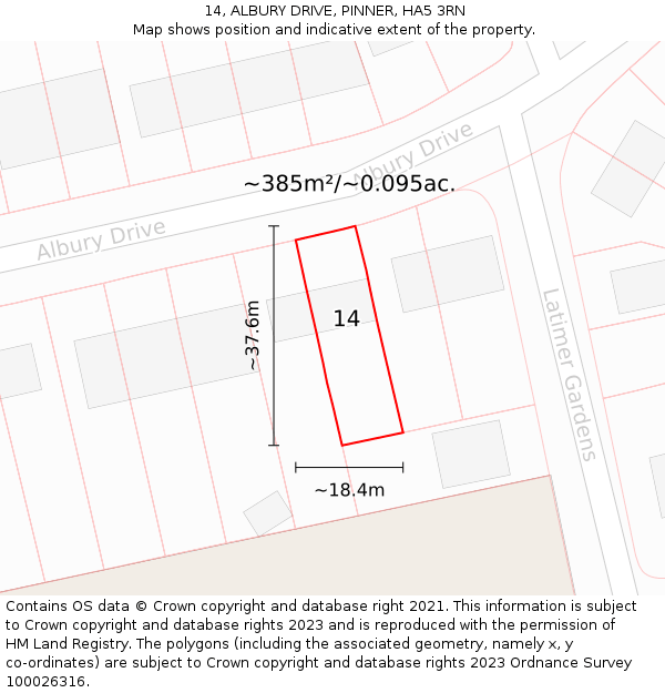 14, ALBURY DRIVE, PINNER, HA5 3RN: Plot and title map