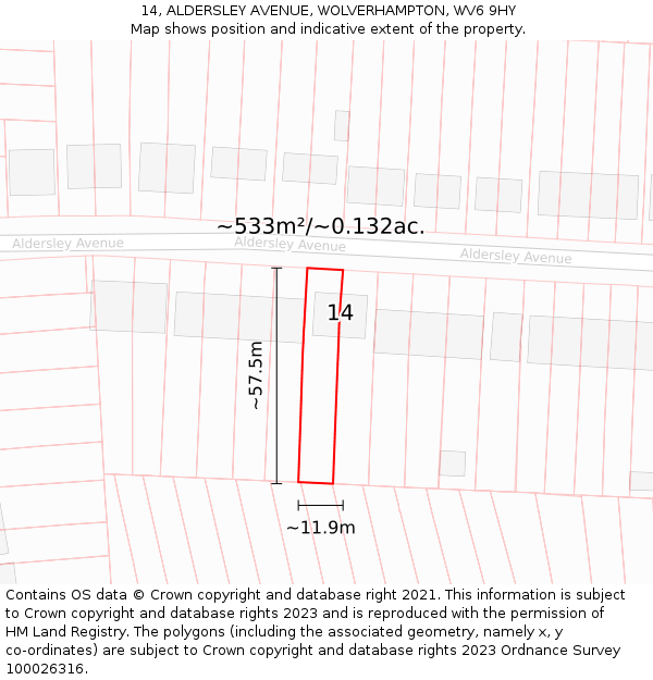 14, ALDERSLEY AVENUE, WOLVERHAMPTON, WV6 9HY: Plot and title map