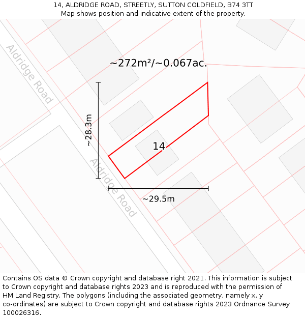 14, ALDRIDGE ROAD, STREETLY, SUTTON COLDFIELD, B74 3TT: Plot and title map