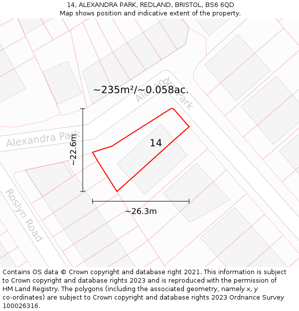 14, ALEXANDRA PARK, REDLAND, BRISTOL, BS6 6QD: Plot and title map