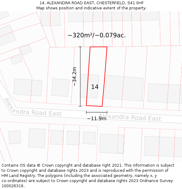 14, ALEXANDRA ROAD EAST, CHESTERFIELD, S41 0HF: Plot and title map