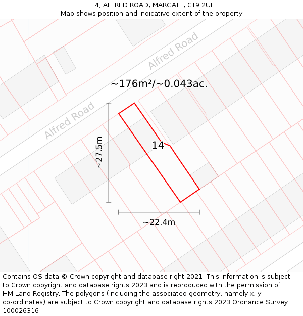 14, ALFRED ROAD, MARGATE, CT9 2UF: Plot and title map