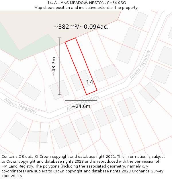 14, ALLANS MEADOW, NESTON, CH64 9SG: Plot and title map