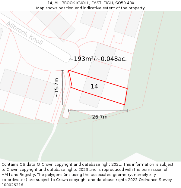 14, ALLBROOK KNOLL, EASTLEIGH, SO50 4RX: Plot and title map