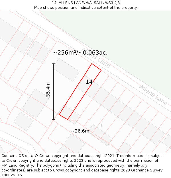 14, ALLENS LANE, WALSALL, WS3 4JR: Plot and title map