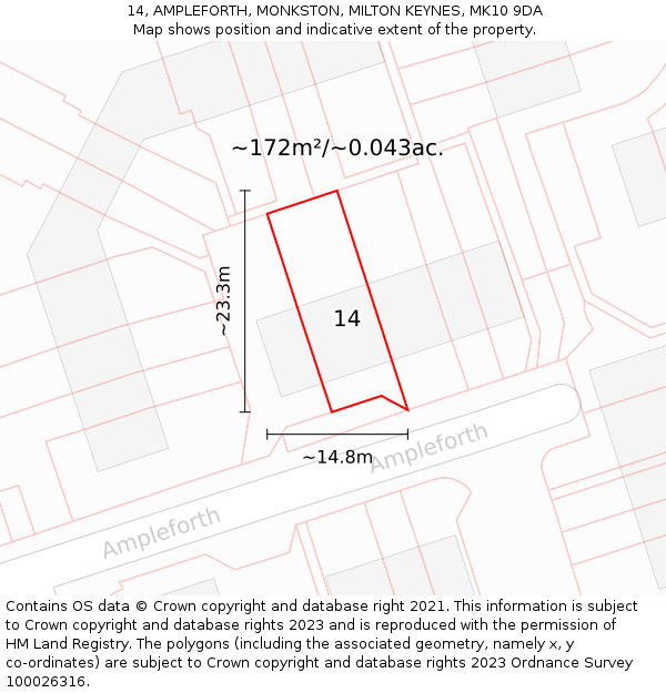 14, AMPLEFORTH, MONKSTON, MILTON KEYNES, MK10 9DA: Plot and title map