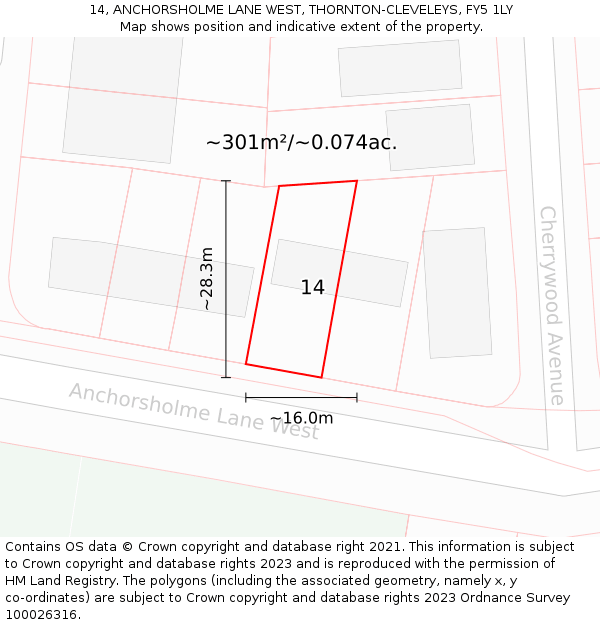 14, ANCHORSHOLME LANE WEST, THORNTON-CLEVELEYS, FY5 1LY: Plot and title map