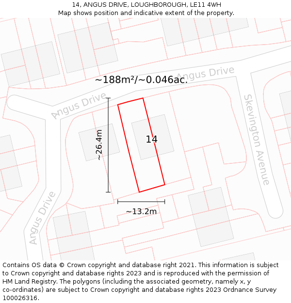 14, ANGUS DRIVE, LOUGHBOROUGH, LE11 4WH: Plot and title map