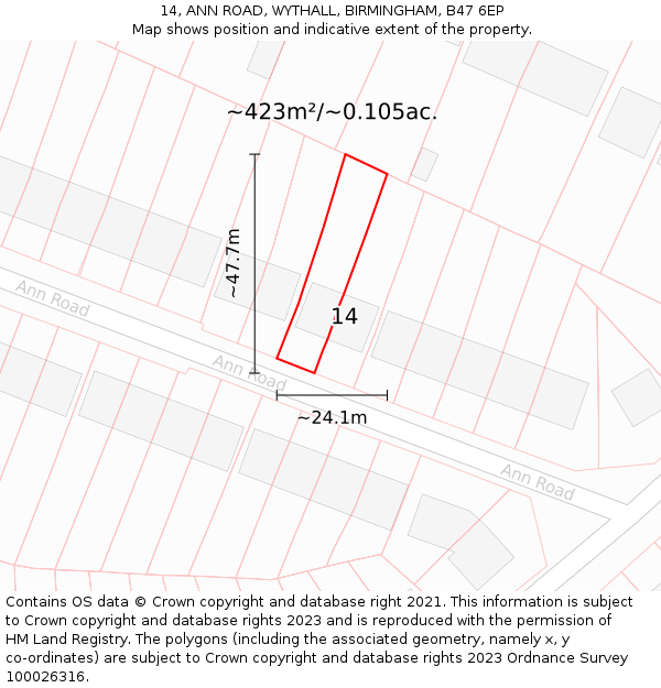 14, ANN ROAD, WYTHALL, BIRMINGHAM, B47 6EP: Plot and title map