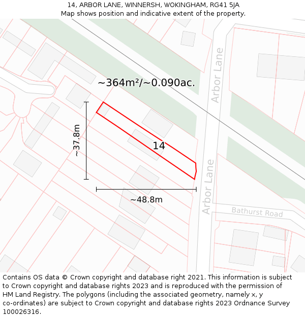 14, ARBOR LANE, WINNERSH, WOKINGHAM, RG41 5JA: Plot and title map