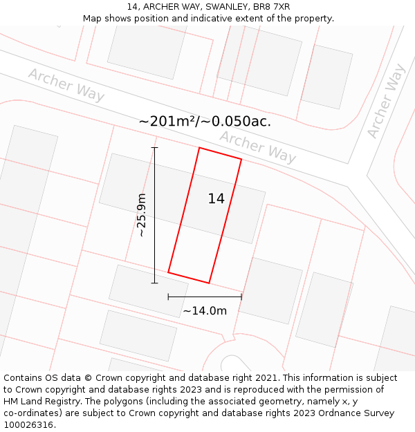 14, ARCHER WAY, SWANLEY, BR8 7XR: Plot and title map