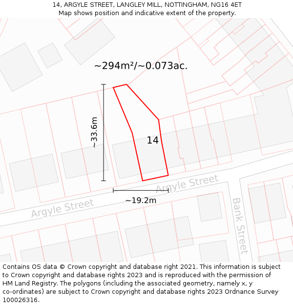 14, ARGYLE STREET, LANGLEY MILL, NOTTINGHAM, NG16 4ET: Plot and title map