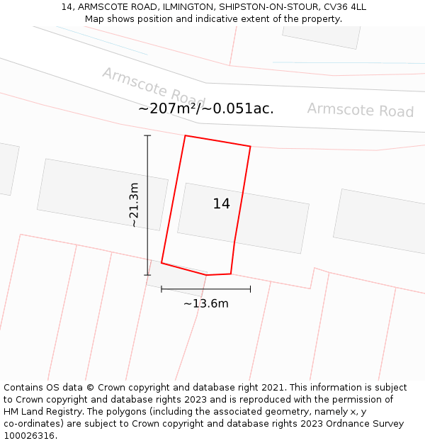 14, ARMSCOTE ROAD, ILMINGTON, SHIPSTON-ON-STOUR, CV36 4LL: Plot and title map