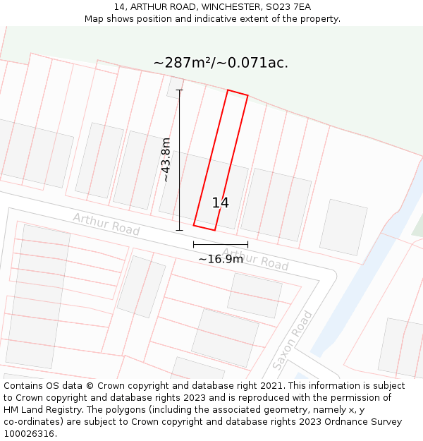 14, ARTHUR ROAD, WINCHESTER, SO23 7EA: Plot and title map