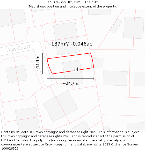 14, ASH COURT, RHYL, LL18 4NZ: Plot and title map