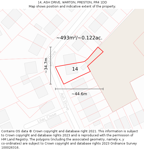 14, ASH DRIVE, WARTON, PRESTON, PR4 1DD: Plot and title map