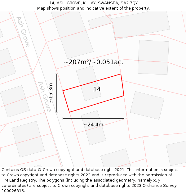 14, ASH GROVE, KILLAY, SWANSEA, SA2 7QY: Plot and title map