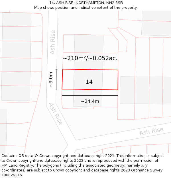 14, ASH RISE, NORTHAMPTON, NN2 8SB: Plot and title map