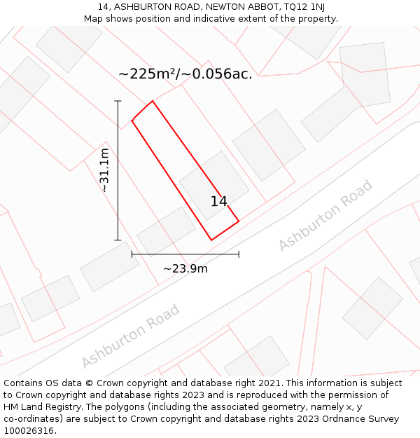 14, ASHBURTON ROAD, NEWTON ABBOT, TQ12 1NJ: Plot and title map