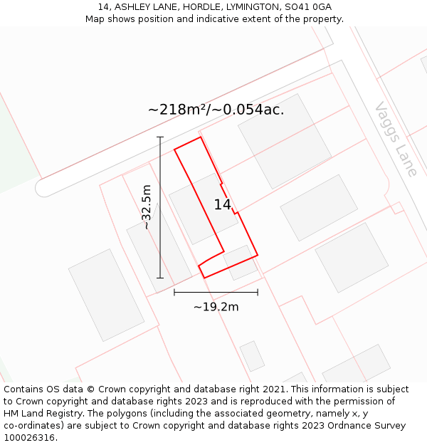 14, ASHLEY LANE, HORDLE, LYMINGTON, SO41 0GA: Plot and title map