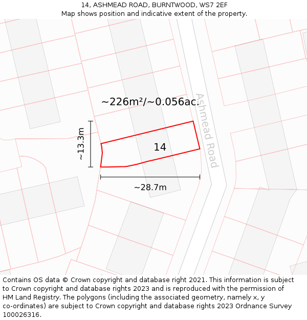 14, ASHMEAD ROAD, BURNTWOOD, WS7 2EF: Plot and title map