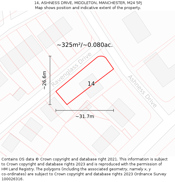 14, ASHNESS DRIVE, MIDDLETON, MANCHESTER, M24 5PJ: Plot and title map