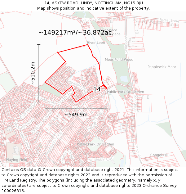14, ASKEW ROAD, LINBY, NOTTINGHAM, NG15 8JU: Plot and title map