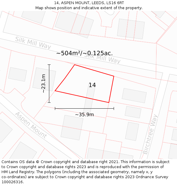 14, ASPEN MOUNT, LEEDS, LS16 6RT: Plot and title map