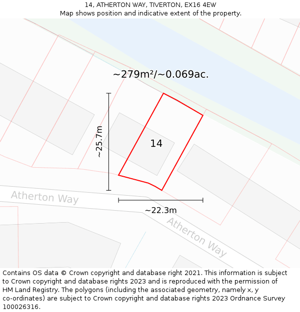 14, ATHERTON WAY, TIVERTON, EX16 4EW: Plot and title map