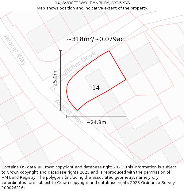 14, AVOCET WAY, BANBURY, OX16 9YA: Plot and title map