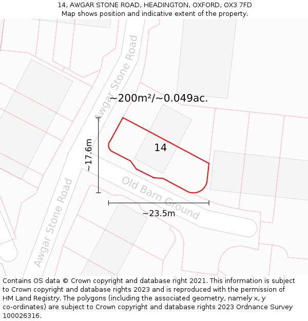 14, AWGAR STONE ROAD, HEADINGTON, OXFORD, OX3 7FD: Plot and title map